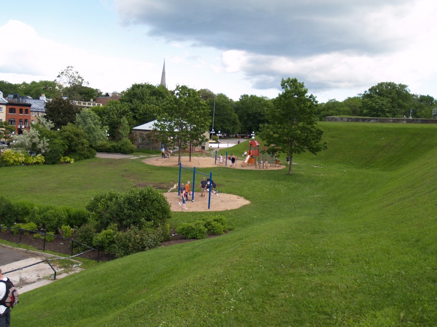 Children’s play area beside Québec City’s fortification walls