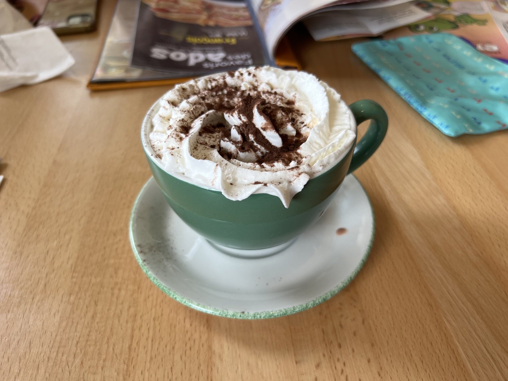 Coffee served in a cozy Quebec City café
