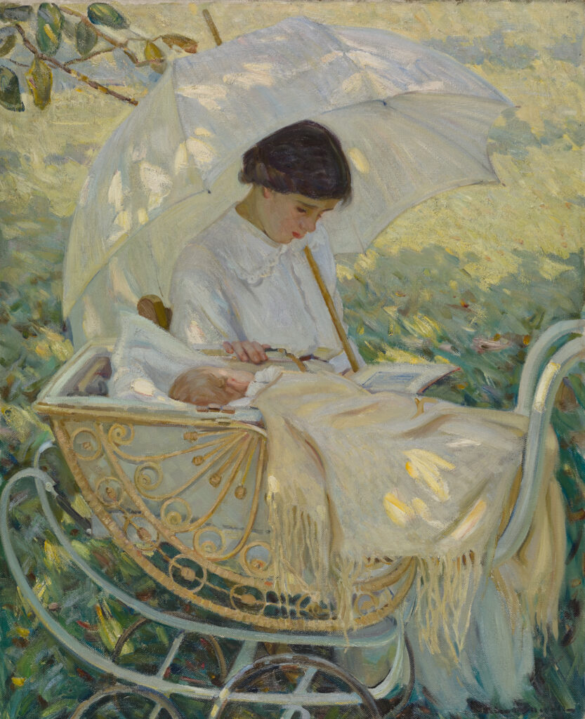 Helen Helen McNicoll, À l’ombre de l’arbre, vers 1915. Huile sur toile, 100 × 81,5 cm. MNBAQ, achat (1951.140) / Photo : MNBAQ, Jean-Guy Kérouac
