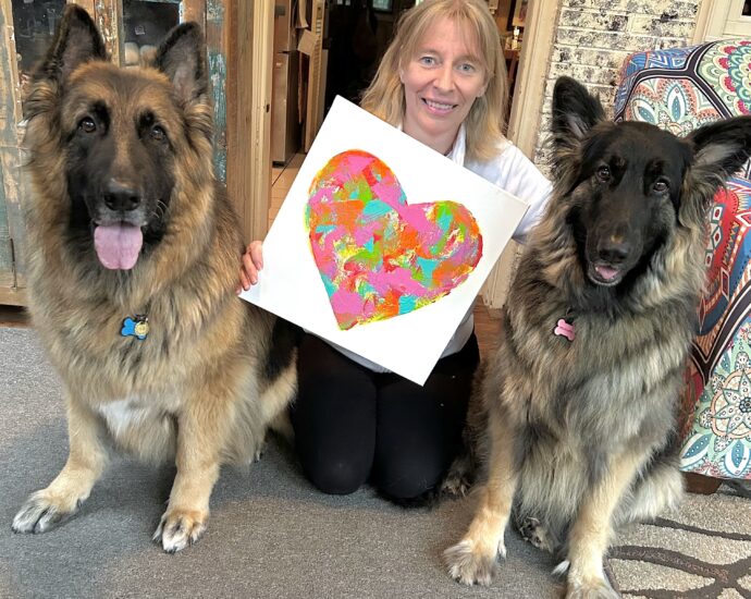 Animal-made artwork from the 2024 Tripawds Dog Art Auction