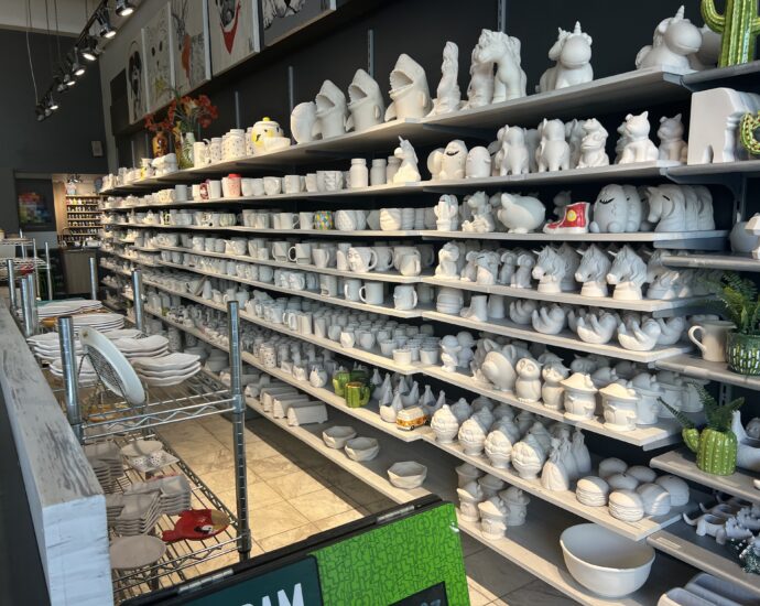 Painting pottery at Céramic Café Studio Quebec City