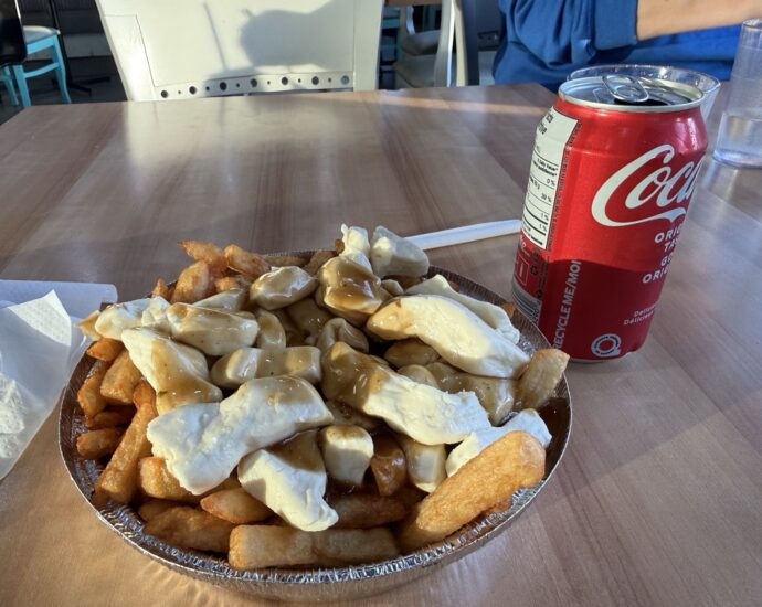 Poutine topped with fresh cheese curds at Fromagerie Victoria in Victoriaville