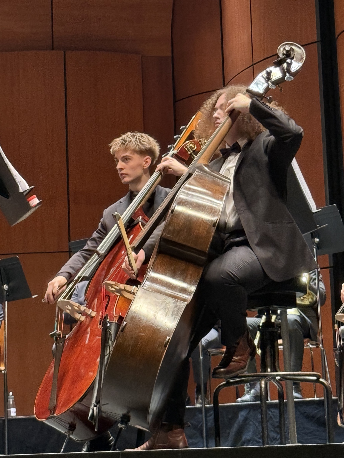 Young double bass musicians performing with the Conservatoire orchestra at Grand Théâtre de Québec