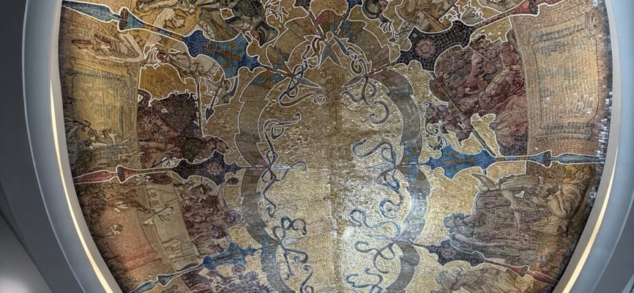 The Saint-Amand-les-Eaux mosaic cupola inside Simons in Old Quebec, dedicated to Carlo and Maria Cusan and Quebec City's Italian community